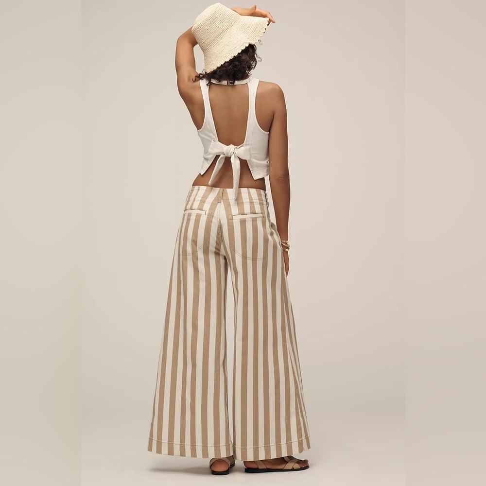 NWT! Anthropologie White & Beige Stripe Maeve High-Rise Wide-Leg Jeans 🔎 - Picture 5 of 5